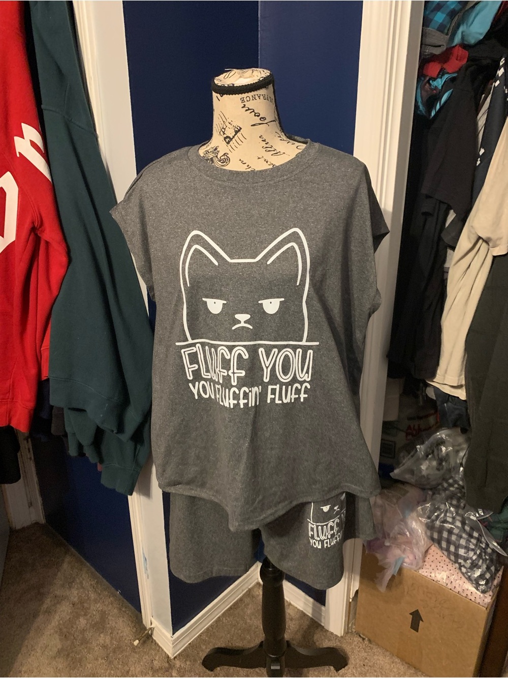 Gray Cat Graphic PJ shirt and shorts
